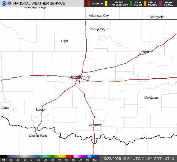 National Weather Service KTLX Oklahoma City radar loop covering Central Oklahoma
