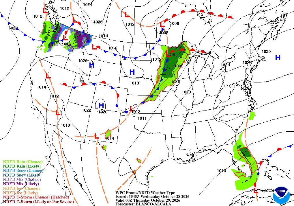 NWS Weather Prediction Center short-range surface weather map